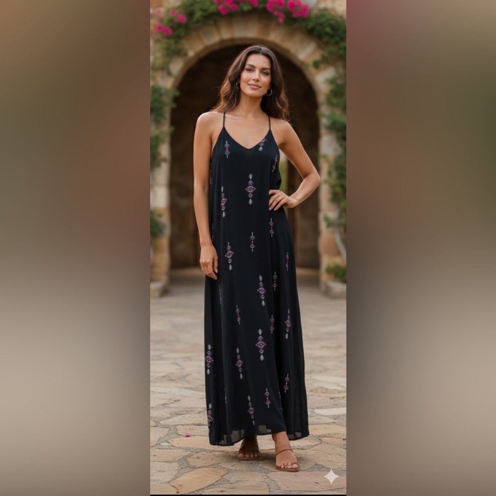 Xhilaration Black Maxi Dress with Purple and Pink Accents Size M